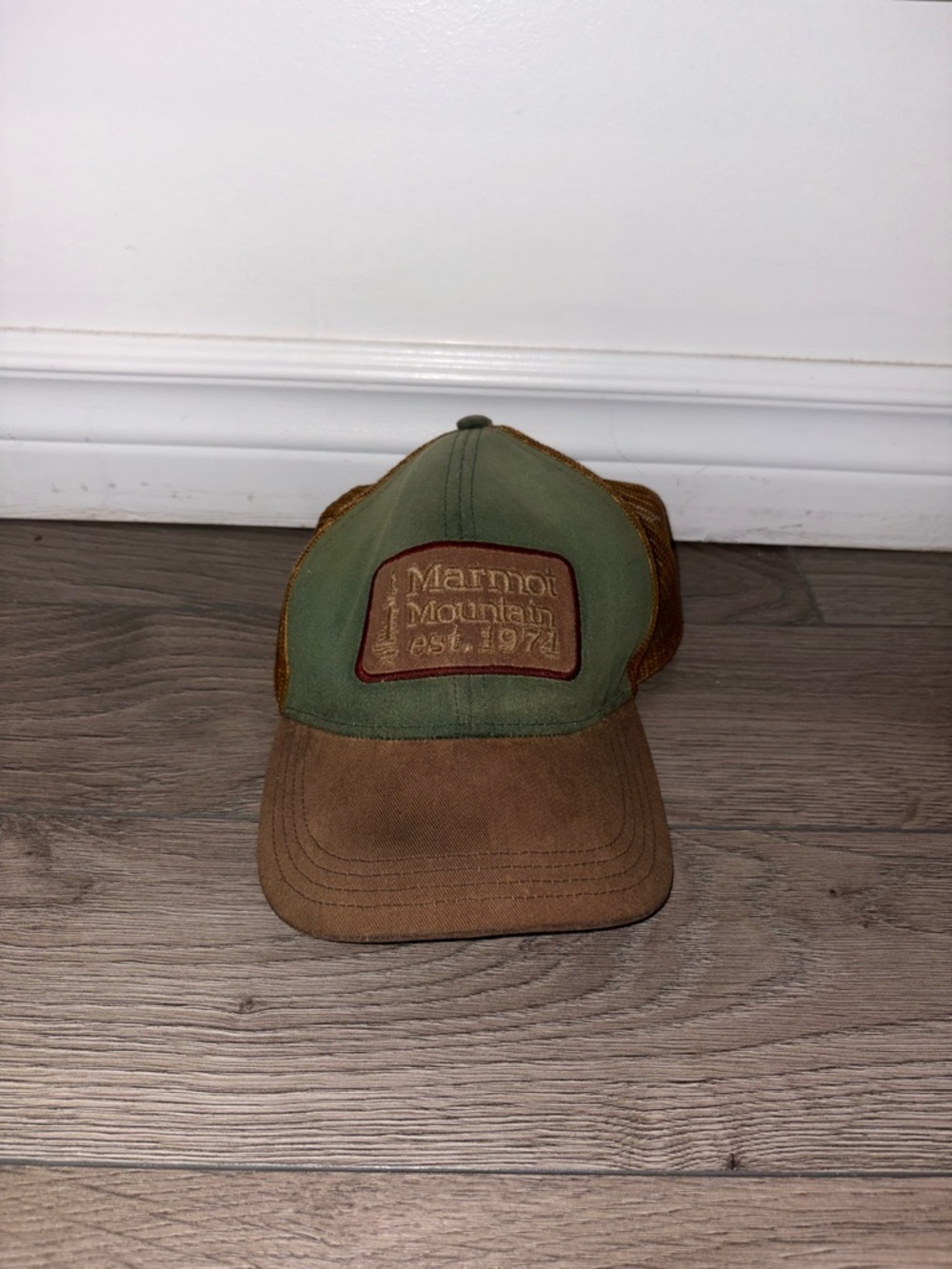 ❌SOLD❌ - Marmot Olive Green and Brown Trucker Hat